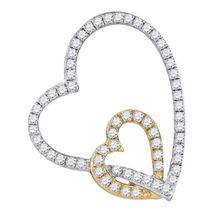 Diamond Heart & Love Symbol Pendant | 10kt White Two-tone Gold Womens Round Diamond Double Linked Heart Pendant 1/3 Cttw | Splendid Jewellery GND