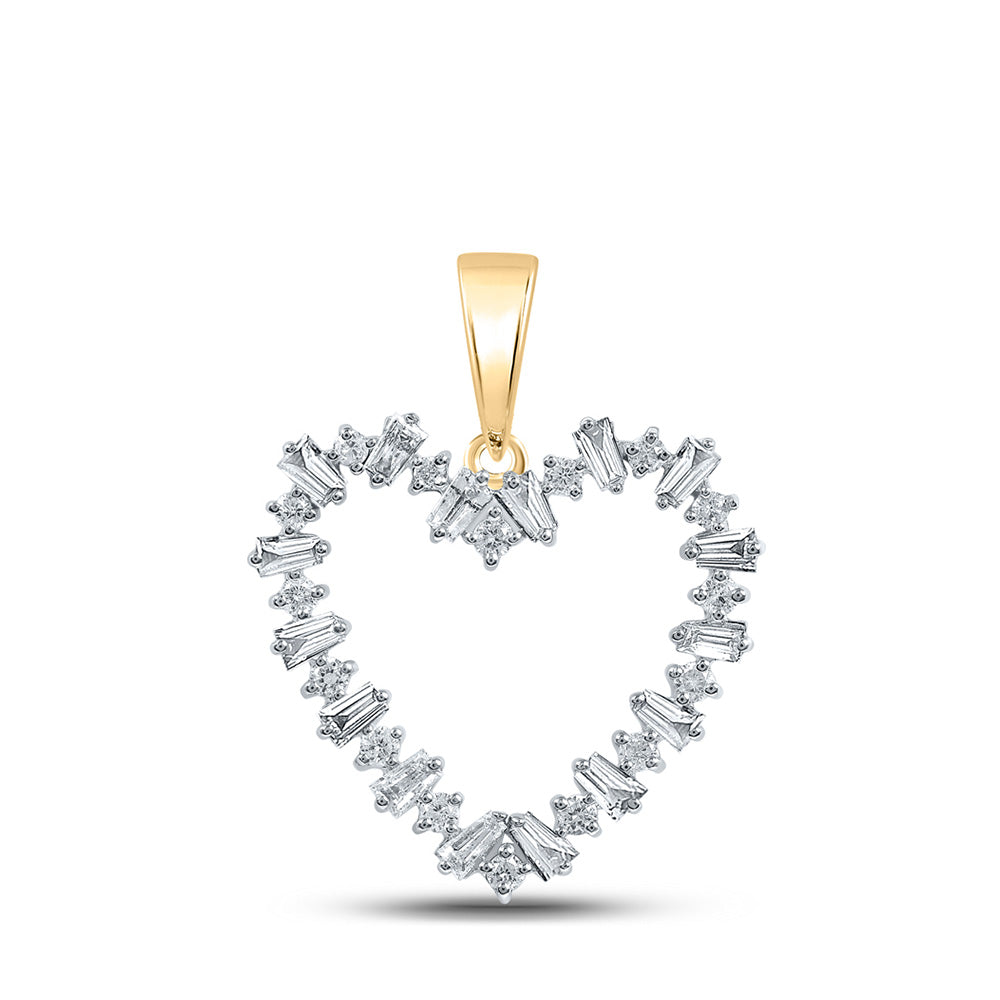 Diamond Heart & Love Symbol Pendant | 10kt Yellow Gold Womens Baguette Diamond Heart Pendant 1/3 Cttw | Splendid Jewellery GND