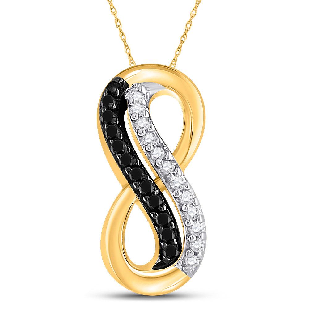Diamond Heart & Love Symbol Pendant | 10kt Yellow Gold Womens Round Black Color Enhanced Diamond Infinity Pendant 1/10 Cttw | Splendid Jewellery GND