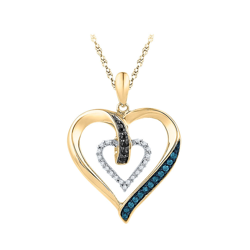 Diamond Heart & Love Symbol Pendant | 10kt Yellow Gold Womens Round Blue Color Enhanced Diamond Heart Pendant 1/6 Cttw | Splendid Jewellery GND