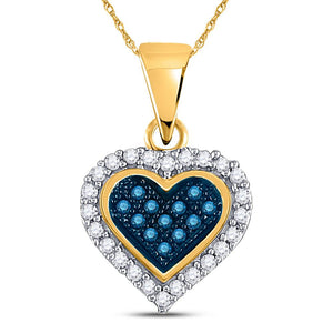 Diamond Heart & Love Symbol Pendant | 10kt Yellow Gold Womens Round Blue Color Enhanced Diamond Heart Pendant 1/8 Cttw | Splendid Jewellery GND