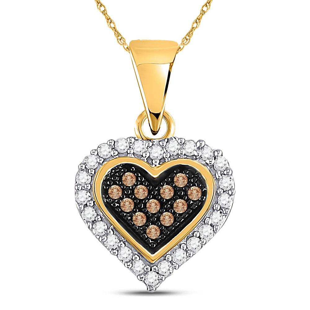 Diamond Heart & Love Symbol Pendant | 10kt Yellow Gold Womens Round Brown Diamond Heart Cluster Pendant 1/8 Cttw | Splendid Jewellery GND