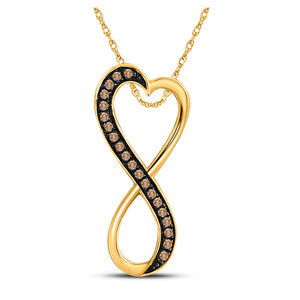 Diamond Heart & Love Symbol Pendant | 10kt Yellow Gold Womens Round Brown Diamond Heart Infinity Pendant 1/10 Cttw | Splendid Jewellery GND
