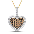 Enchanting Love Story Diamond Pendant | 10kt Yellow Gold Womens Round Brown Diamond Heart Pendant 1/2 Cttw  Top View from Splendid Jewellery