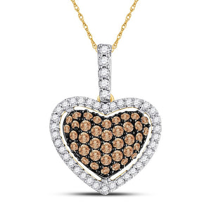 Diamond Heart & Love Symbol Pendant | 10kt Yellow Gold Womens Round Brown Diamond Heart Pendant 1/2 Cttw | Splendid Jewellery GND