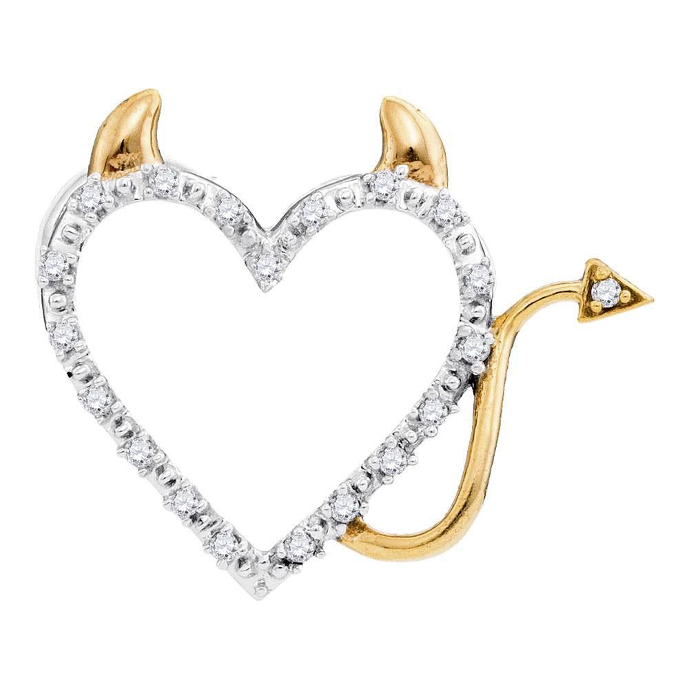 Diamond Heart & Love Symbol Pendant | 10kt Yellow Gold Womens Round Diamond Angel Heart Pendant 1/20 Cttw | Splendid Jewellery GND
