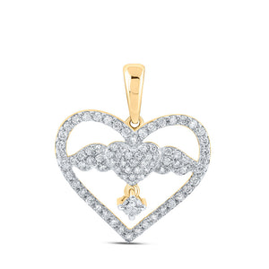 Diamond Heart & Love Symbol Pendant | 10kt Yellow Gold Womens Round Diamond Angel Heart Pendant 5/8 Cttw | Splendid Jewellery GND
