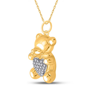 Diamond Heart & Love Symbol Pendant | 10kt Yellow Gold Womens Round Diamond Bear Heart Animal Pendant 1/10 Cttw | Splendid Jewellery GND