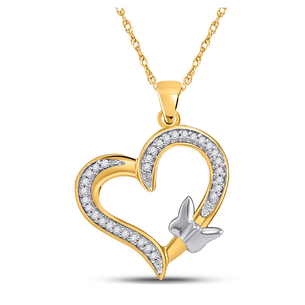 Diamond Heart & Love Symbol Pendant | 10kt Yellow Gold Womens Round Diamond Butterfly Heart Pendant 1/10 Cttw | Splendid Jewellery GND