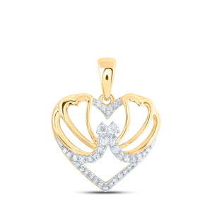 Diamond Heart & Love Symbol Pendant | 10kt Yellow Gold Womens Round Diamond Butterfly Heart Pendant 1/8 Cttw | Splendid Jewellery GND
