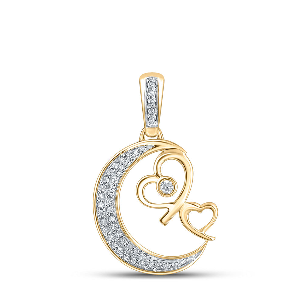 Diamond Heart & Love Symbol Pendant | 10kt Yellow Gold Womens Round Diamond Crescent Moon Heart Pendant 1/10 Cttw | Splendid Jewellery GND