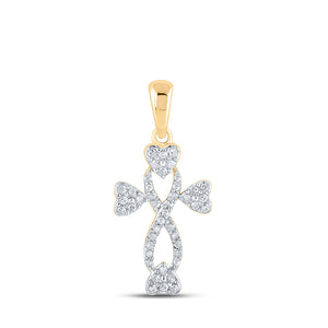 Diamond Heart & Love Symbol Pendant | 10kt Yellow Gold Womens Round Diamond Cross Heart Pendant 1/6 Cttw | Splendid Jewellery GND