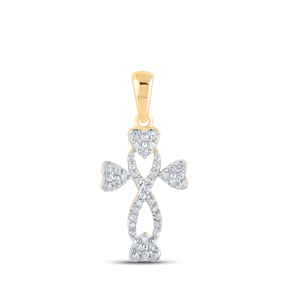 Diamond Heart & Love Symbol Pendant | 10kt Yellow Gold Womens Round Diamond Cross Heart Pendant 1/6 Cttw | Splendid Jewellery GND