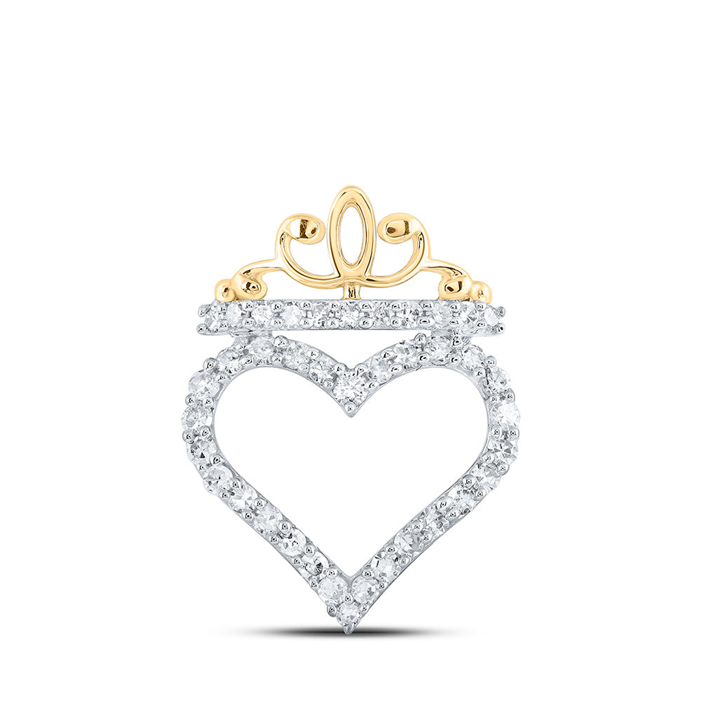 Diamond Heart & Love Symbol Pendant | 10kt Yellow Gold Womens Round Diamond Crown Heart Pendant 1/4 Cttw | Splendid Jewellery GND