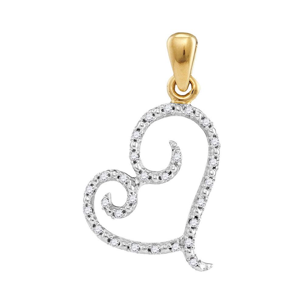 Diamond Heart & Love Symbol Pendant | 10kt Yellow Gold Womens Round Diamond Curled Heart Pendant 1/10 Cttw | Splendid Jewellery GND