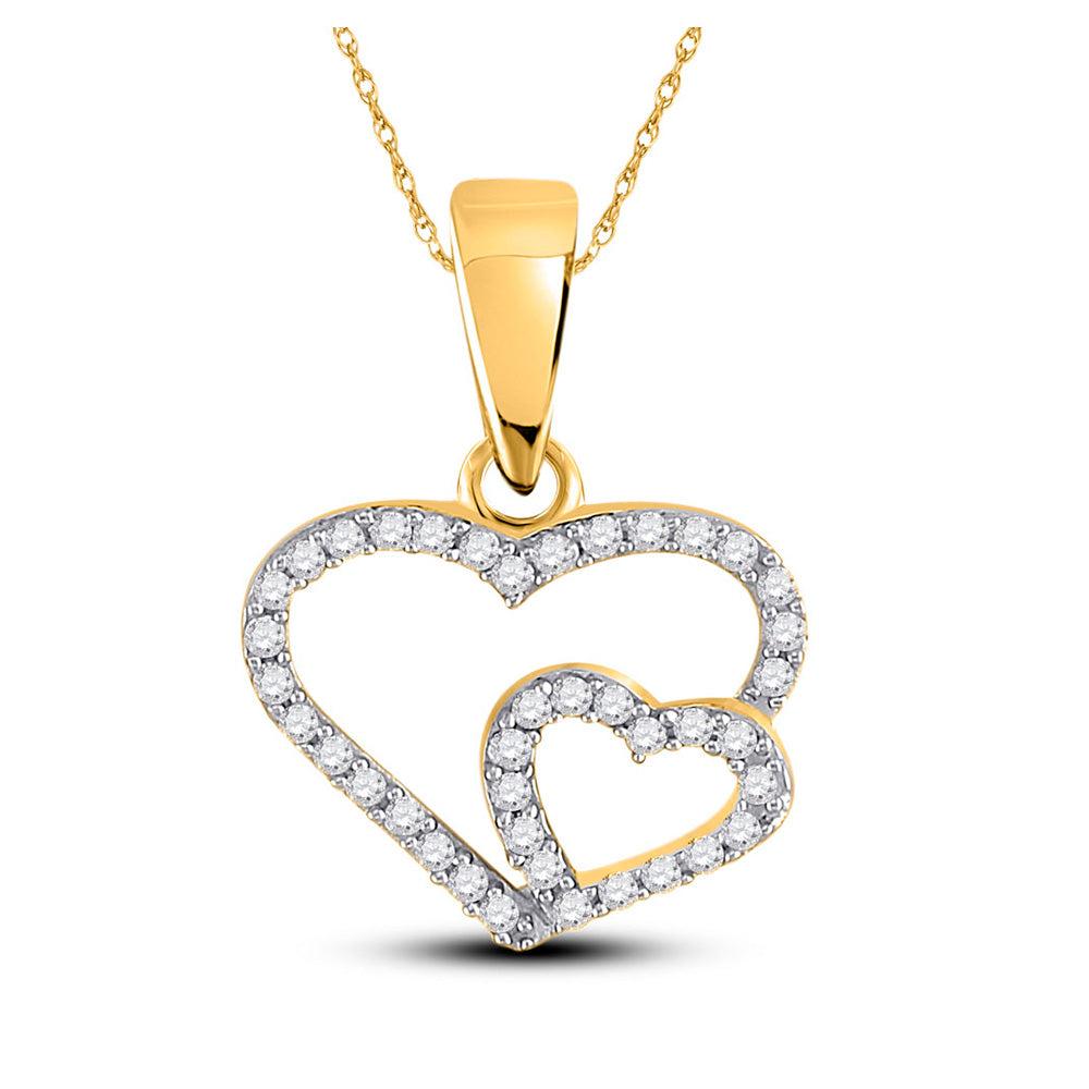 Diamond Heart & Love Symbol Pendant | 10kt Yellow Gold Womens Round Diamond Double Heart Pendant 1/10 Cttw | Splendid Jewellery GND