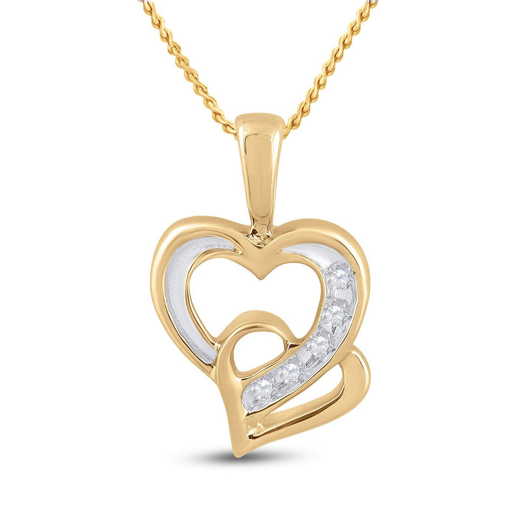 Diamond Heart & Love Symbol Pendant | 10kt Yellow Gold Womens Round Diamond Double Heart Pendant 1/20 Cttw | Splendid Jewellery GND