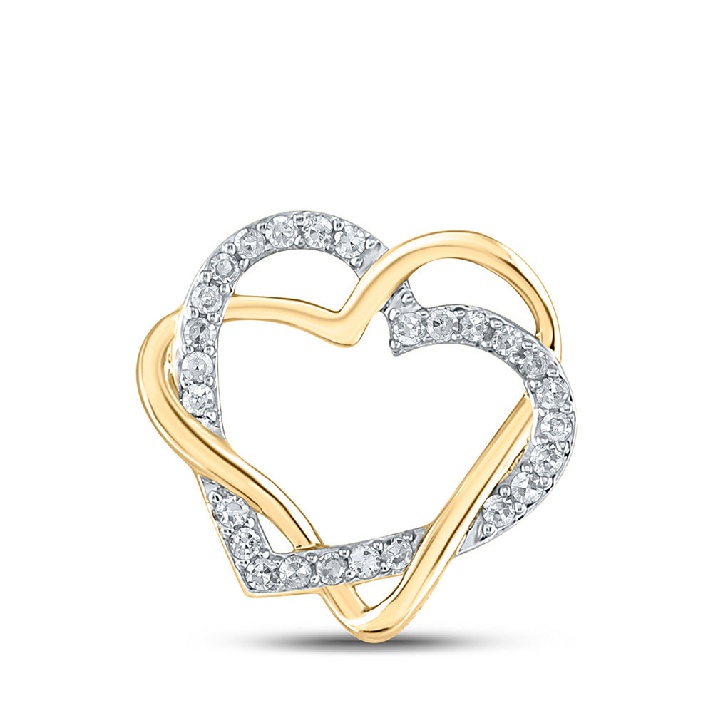 Diamond Heart & Love Symbol Pendant | 10kt Yellow Gold Womens Round Diamond Double Heart Pendant 1/4 Cttw | Splendid Jewellery GND