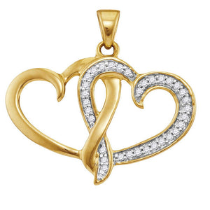 Diamond Heart & Love Symbol Pendant | 10kt Yellow Gold Womens Round Diamond Double Joined Heart Pendant 1/10 Cttw | Splendid Jewellery GND
