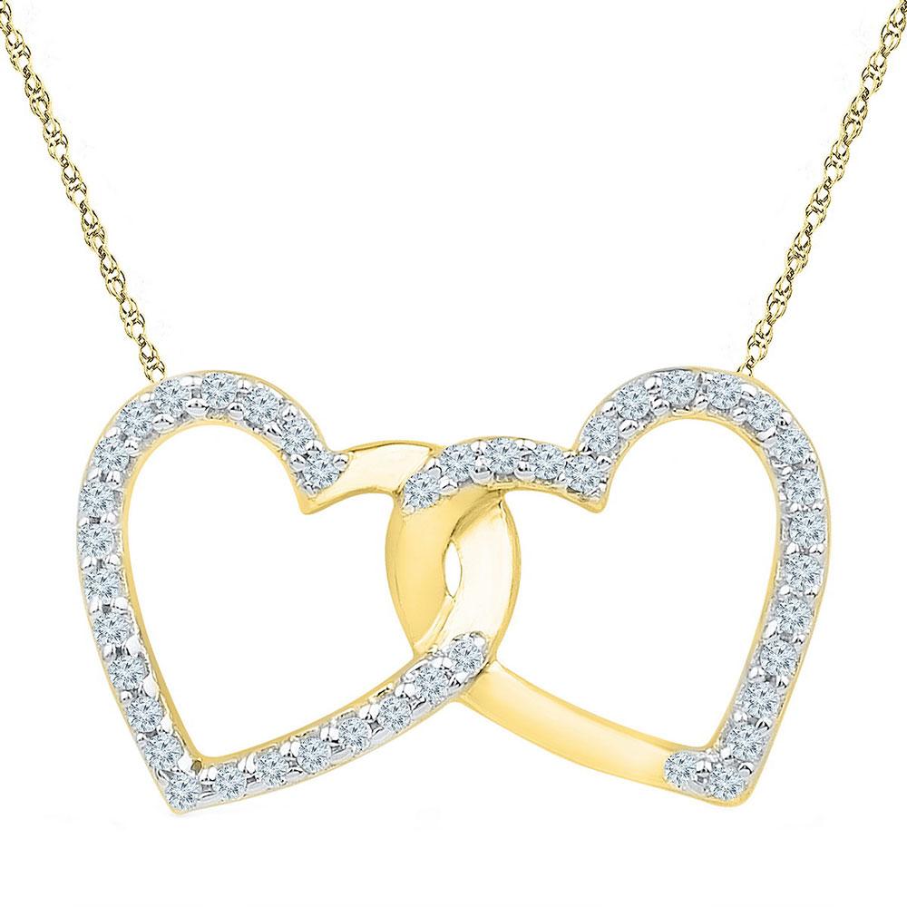 Diamond Heart & Love Symbol Pendant | 10kt Yellow Gold Womens Round Diamond Double Linked Heart Pendant 1/6 Cttw | Splendid Jewellery GND
