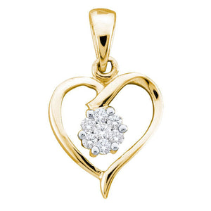 Diamond Heart & Love Symbol Pendant | 10kt Yellow Gold Womens Round Diamond Flower Cluster Heart Pendant 1/12 Cttw | Splendid Jewellery GND
