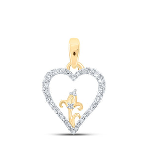 Diamond Heart & Love Symbol Pendant | 10kt Yellow Gold Womens Round Diamond Flower Heart Pendant 1/8 Cttw | Splendid Jewellery GND
