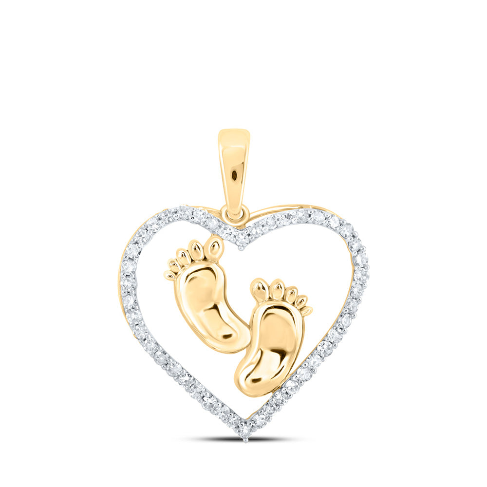 Diamond Heart & Love Symbol Pendant | 10kt Yellow Gold Womens Round Diamond Footsteps Heart Pendant 1/3 Cttw | Splendid Jewellery GND