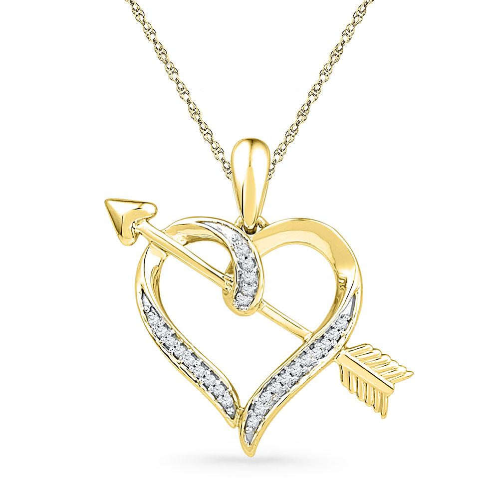 Diamond Heart & Love Symbol Pendant | 10kt Yellow Gold Womens Round Diamond Heart Arrow Pendant 1/12 Cttw | Splendid Jewellery GND