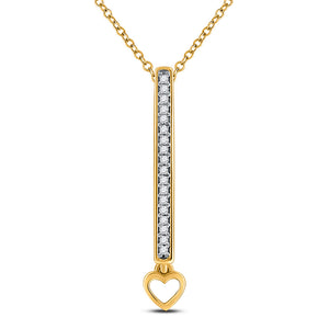 Diamond Heart & Love Symbol Pendant | 10kt Yellow Gold Womens Round Diamond Heart Bar Pendant 1/12 Cttw | Splendid Jewellery GND