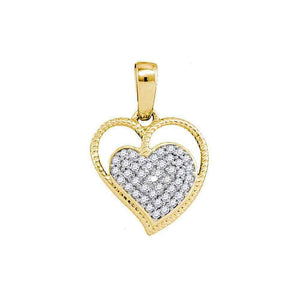 Diamond Heart & Love Symbol Pendant | 10kt Yellow Gold Womens Round Diamond Heart Milgrain Pendant 1/10 Cttw | Splendid Jewellery GND