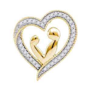 Diamond Heart & Love Symbol Pendant | 10kt Yellow Gold Womens Round Diamond Heart Mother Child Embrace Pendant 1/10 Cttw | Splendid Jewellery GND