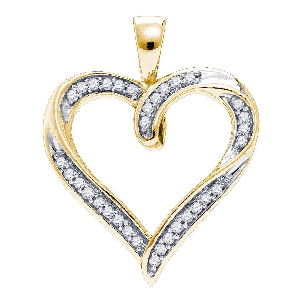 Diamond Heart & Love Symbol Pendant | 10kt Yellow Gold Womens Round Diamond Heart Outline Pendant 1/10 Cttw | Splendid Jewellery GND