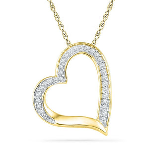 Diamond Heart & Love Symbol Pendant | 10kt Yellow Gold Womens Round Diamond Heart Outline Pendant 1/8 Cttw | Splendid Jewellery GND