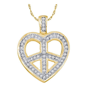 Diamond Heart & Love Symbol Pendant | 10kt Yellow Gold Womens Round Diamond Heart Peace Sign Pendant 1/6 Cttw | Splendid Jewellery GND