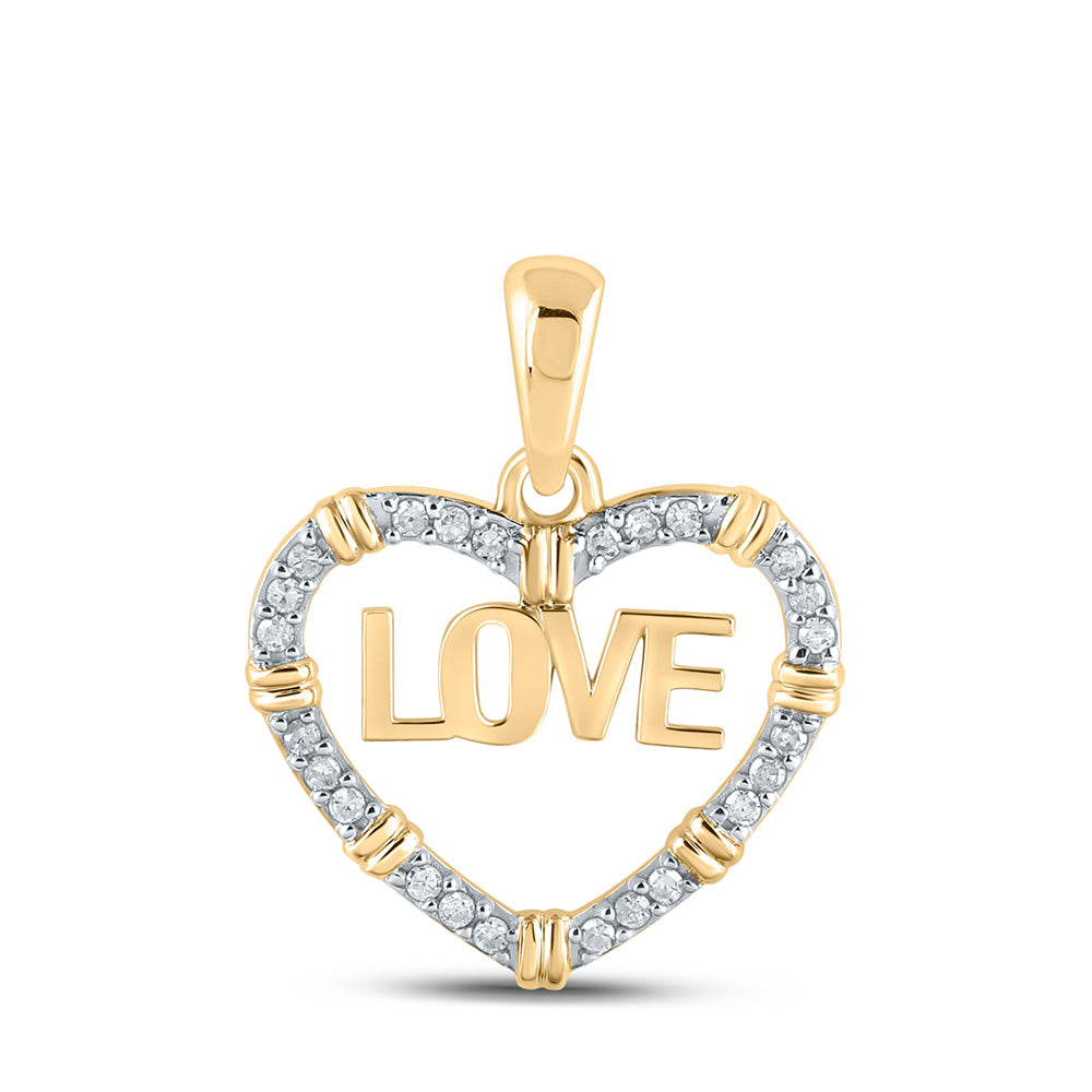 Diamond Heart & Love Symbol Pendant | 10kt Yellow Gold Womens Round Diamond Love Heart Pendant 1/6 Cttw | Splendid Jewellery GND