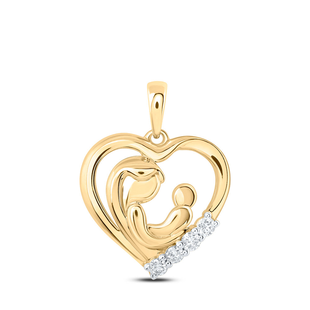 Diamond Heart & Love Symbol Pendant | 10kt Yellow Gold Womens Round Diamond Mother Child Heart Pendant 1/5 Cttw | Splendid Jewellery GND
