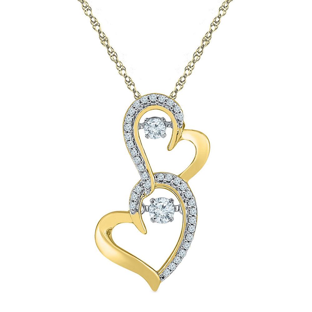 Diamond Heart & Love Symbol Pendant | 10kt Yellow Gold Womens Round Diamond Moving Twinkle Solitaire Double Heart Pendant 1/4 Cttw | Splendid Jewellery GND