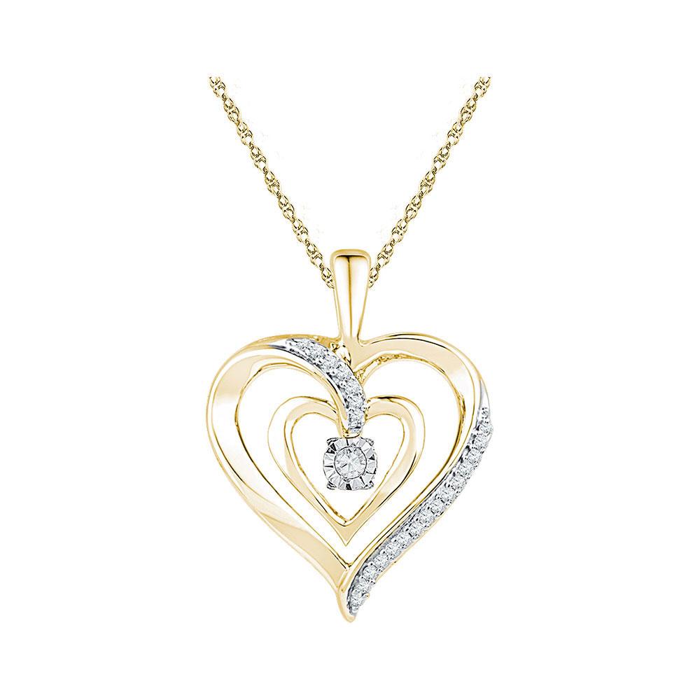 Diamond Heart & Love Symbol Pendant | 10kt Yellow Gold Womens Round Diamond Moving Twinkle Solitaire Heart Pendant 1/10 Cttw | Splendid Jewellery GND