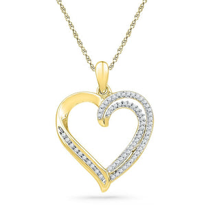 Diamond Heart & Love Symbol Pendant | 10kt Yellow Gold Womens Round Diamond Open-center Heart Pendant 1/4 Cttw | Splendid Jewellery GND