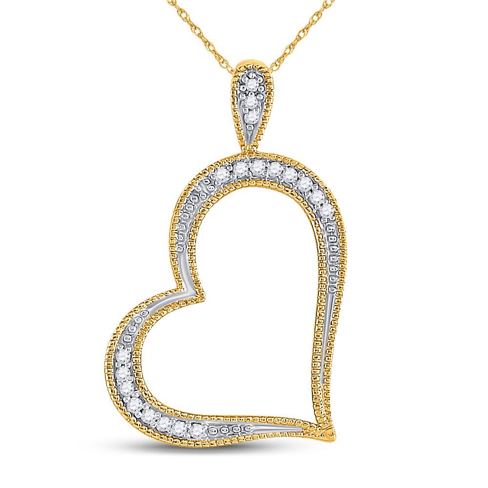 Diamond Heart & Love Symbol Pendant | 10kt Yellow Gold Womens Round Diamond Outline Heart Pendant 1/20 Cttw | Splendid Jewellery GND