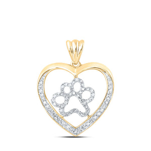 Diamond Heart & Love Symbol Pendant | 10kt Yellow Gold Womens Round Diamond Paw Heart Pendant 1/3 Cttw | Splendid Jewellery GND