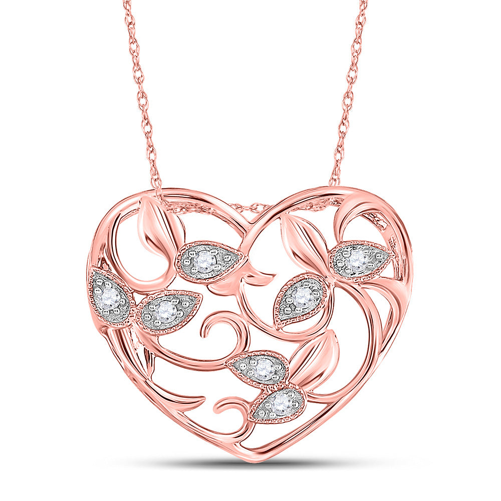 Diamond Heart & Love Symbol Pendant | 14kt Rose Gold Womens Round Diamond Floral Heart Pendant 1/6 Cttw | Splendid Jewellery GND