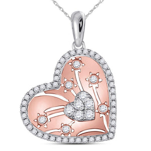 Diamond Heart & Love Symbol Pendant | 14kt Two-tone Gold Womens Round Diamond Floral Cluster Heart Pendant 1/2 Cttw | Splendid Jewellery GND