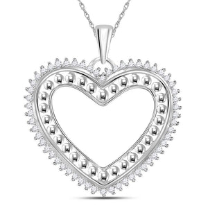 Diamond Heart & Love Symbol Pendant | 14kt White Gold Womens Round Diamond Beaded Heart Pendant 1/4 Cttw | Splendid Jewellery GND