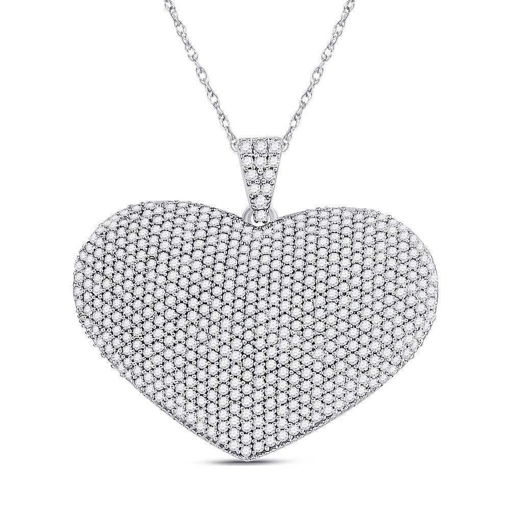 Diamond Heart & Love Symbol Pendant | 14kt White Gold Womens Round Diamond Charmed Heart Pendant 2 Cttw | Splendid Jewellery GND