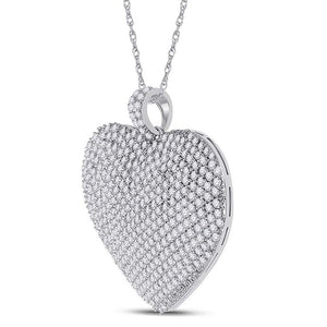 Diamond Heart & Love Symbol Pendant | 14kt White Gold Womens Round Diamond Charmed Heart Pendant 3 Cttw | Splendid Jewellery GND