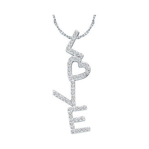 Diamond Heart & Love Symbol Pendant | 14kt White Gold Womens Round Diamond Love Letters Heart Word Pendant 1/5 Cttw | Splendid Jewellery GND