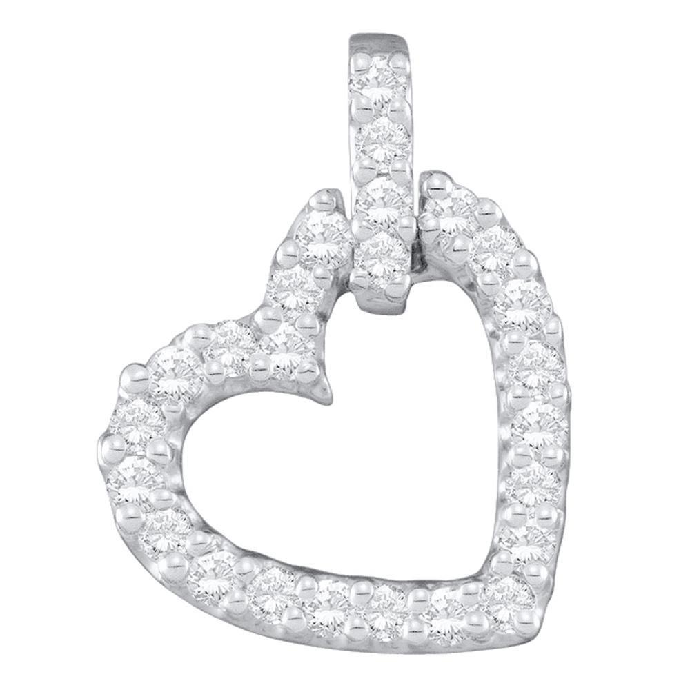 Diamond Heart & Love Symbol Pendant | 14kt White Gold Womens Round Diamond Small Dangling Heart Pendant 1/4 Cttw | Splendid Jewellery GND