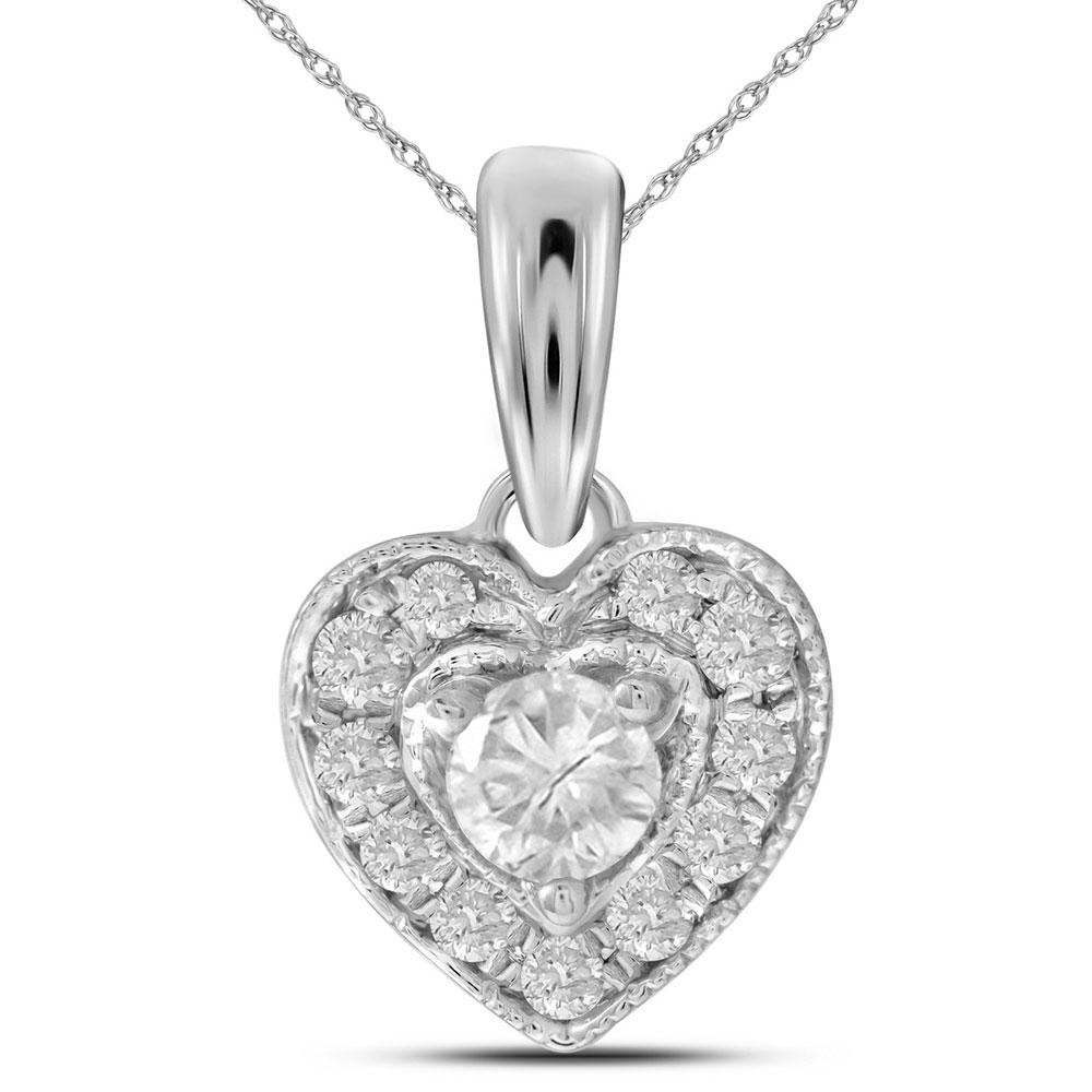 Diamond Heart & Love Symbol Pendant | 14kt White Gold Womens Round Diamond Solitaire Heart Pendant 1/4 Cttw | Splendid Jewellery GND