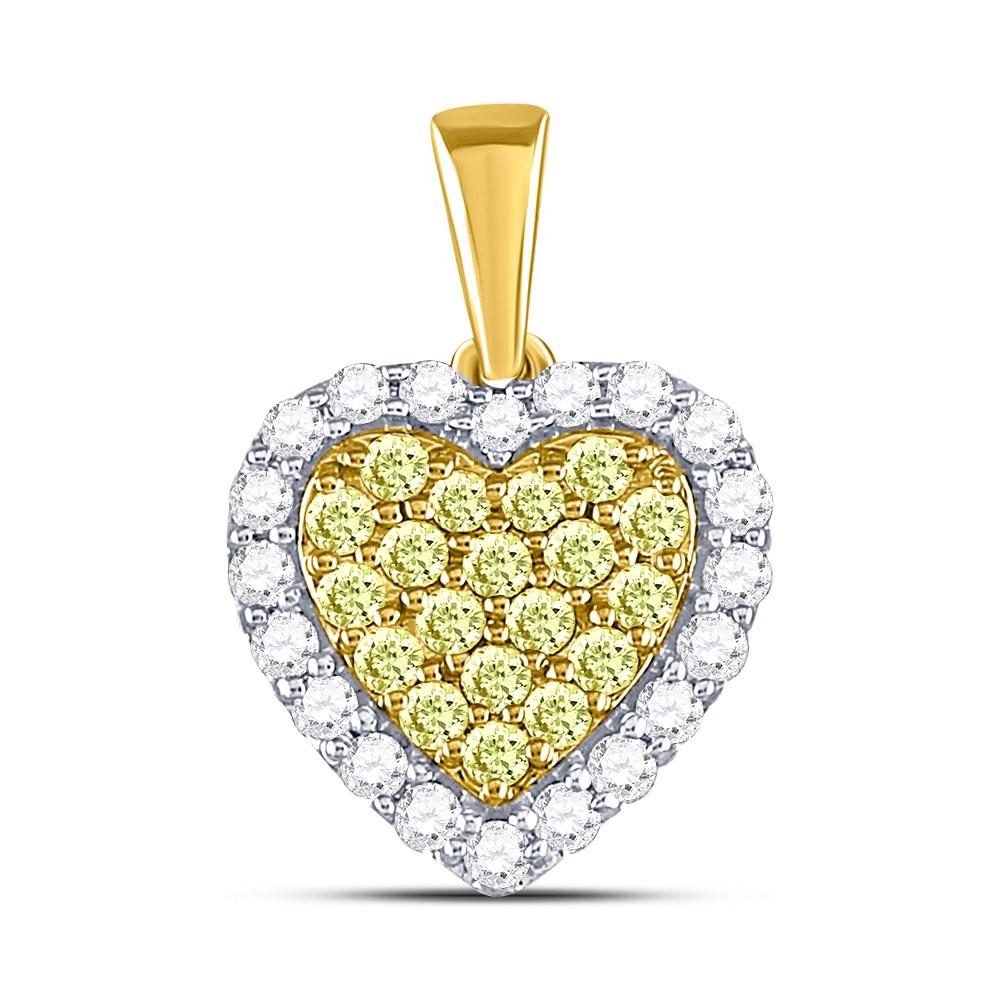 Diamond Heart & Love Symbol Pendant | 14kt Yellow Gold Womens Round Yellow Diamond Heart Frame Pendant 7/8 Cttw | Splendid Jewellery GND